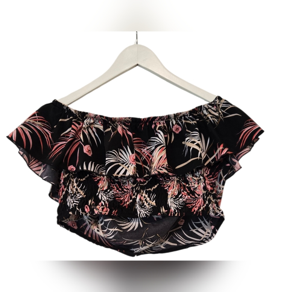 Elegant Black and Pink Floral Off-Shoulder Blouse